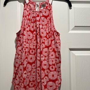LOFT Red and White Daisy Print Sleeveless Top